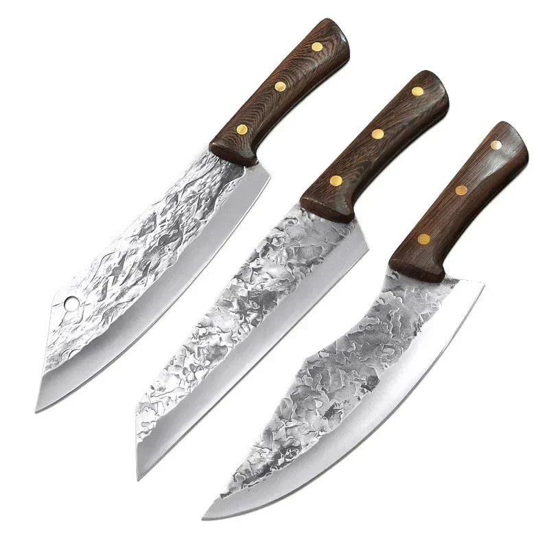 Combo 3 Cutelos Artesanais Fire - Forjados a Mão + Bainhas