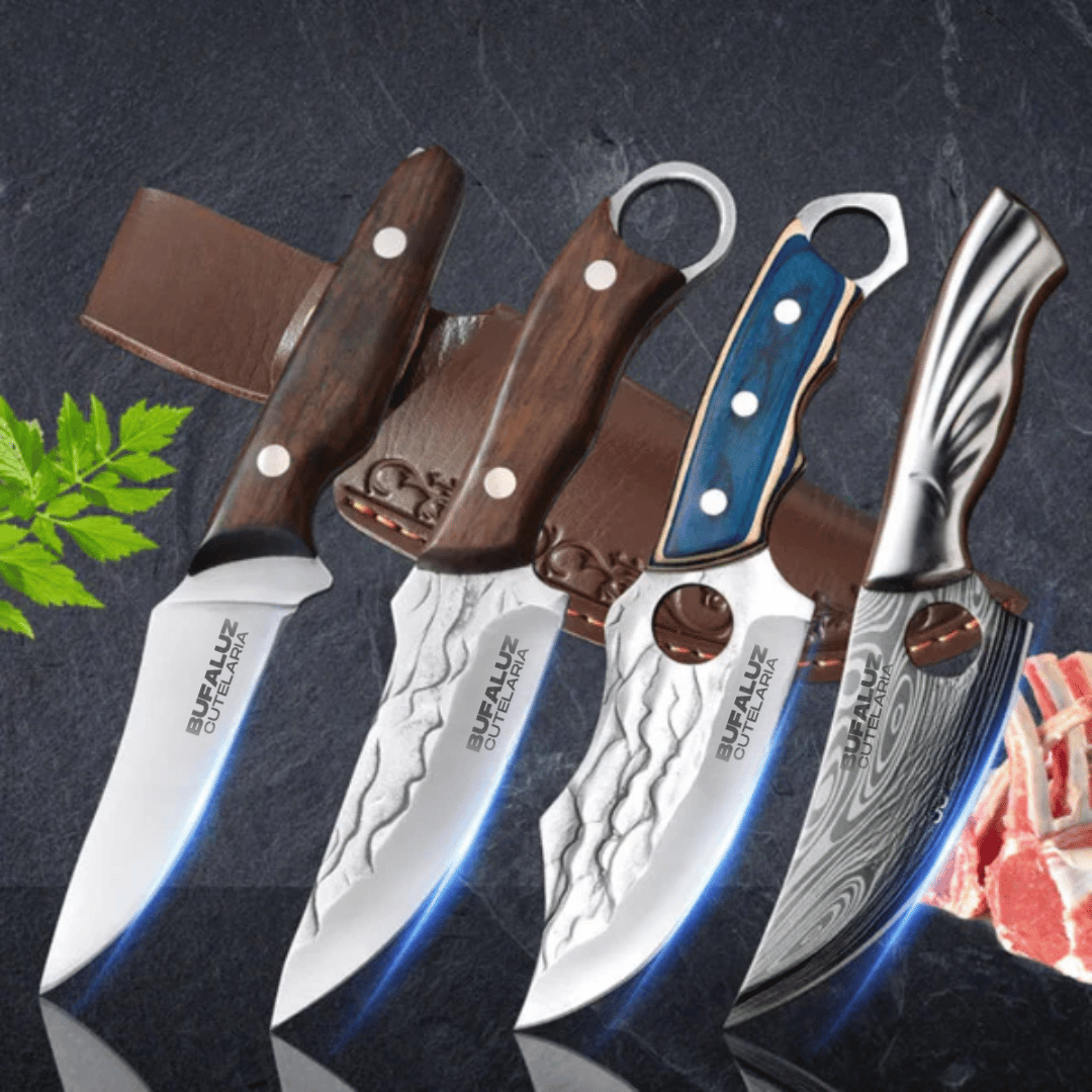 Combo 4 Facas Profissionais King - Forjadas a Mão + Bainhas