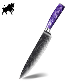 Faca Chefe Purple Acabamento Aço Damasco