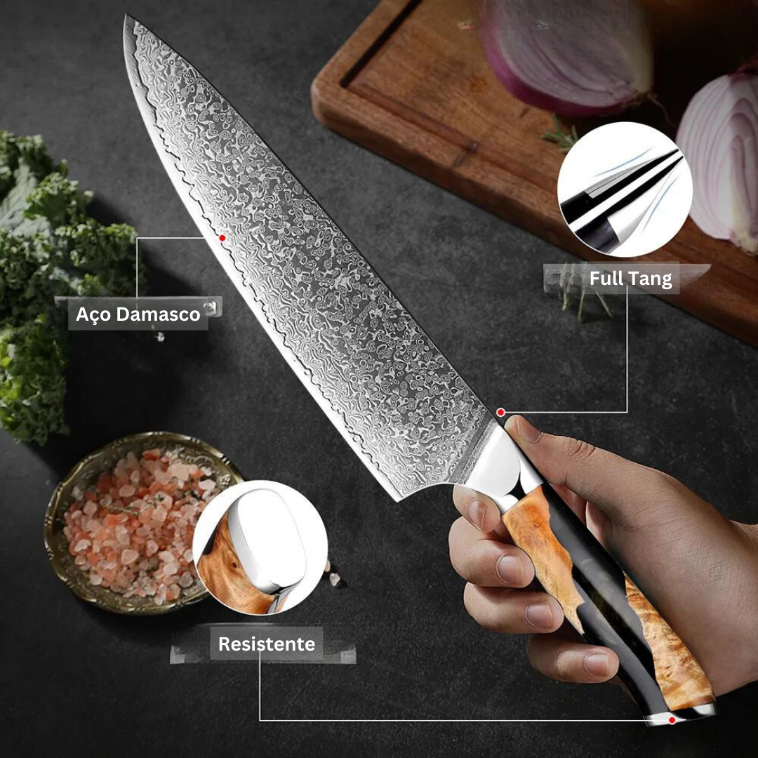 Faca Robus 8" Aço Damasco