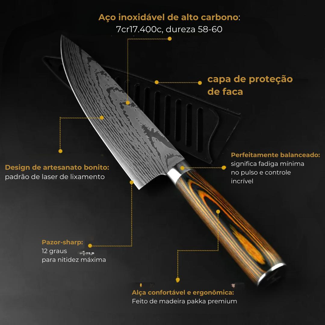 Combo 3 Facas Master Acabamento Aço Damasco