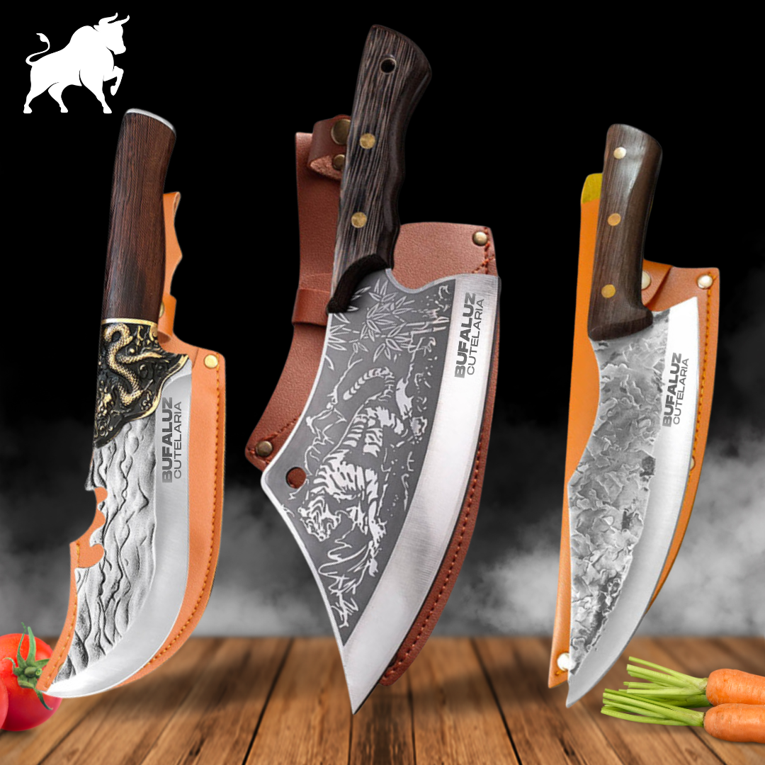 Combo 3 Facas Forjadas a Mão + Bainhas