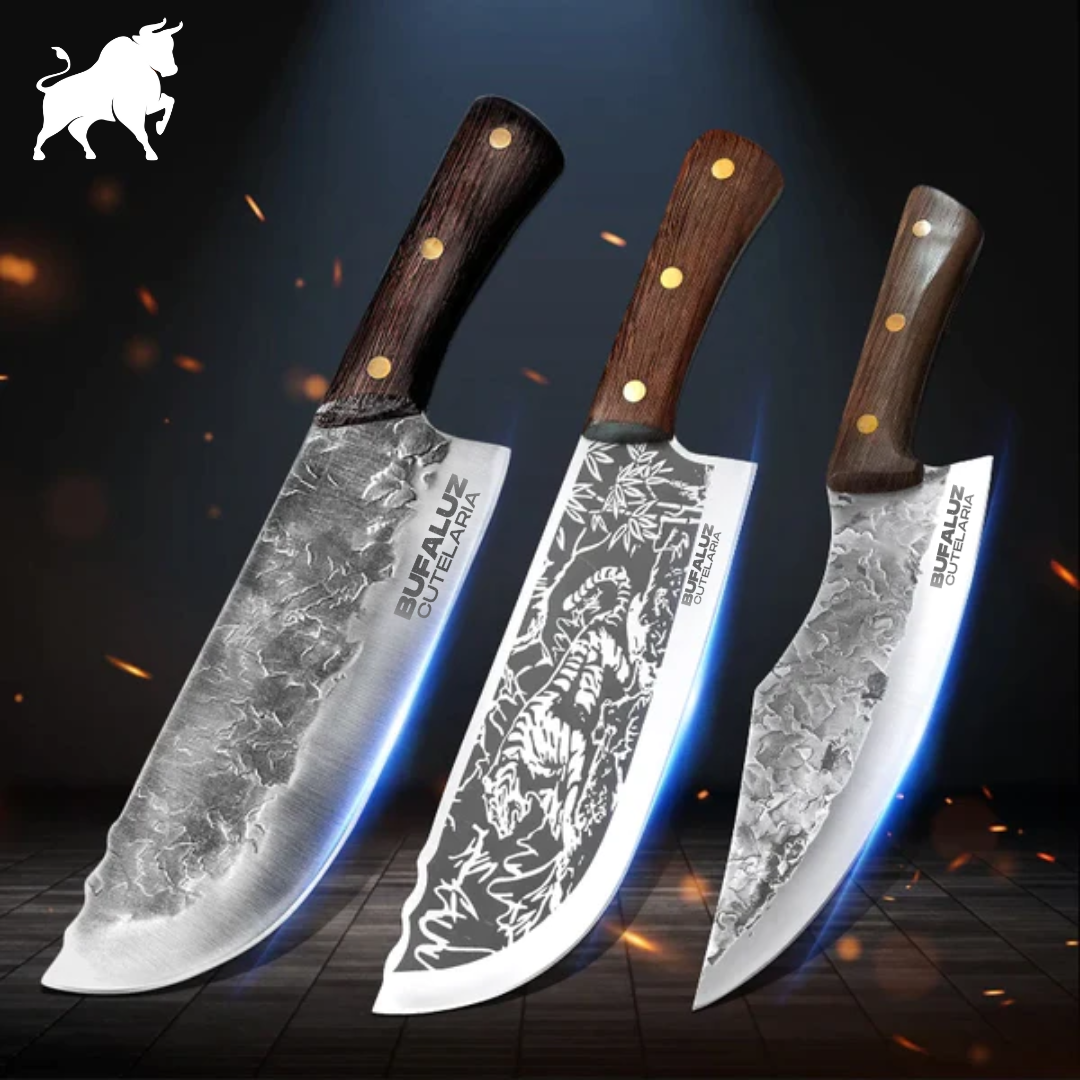Combo 3 Cutelos Artesanais Bronco - Forjados a Mão
