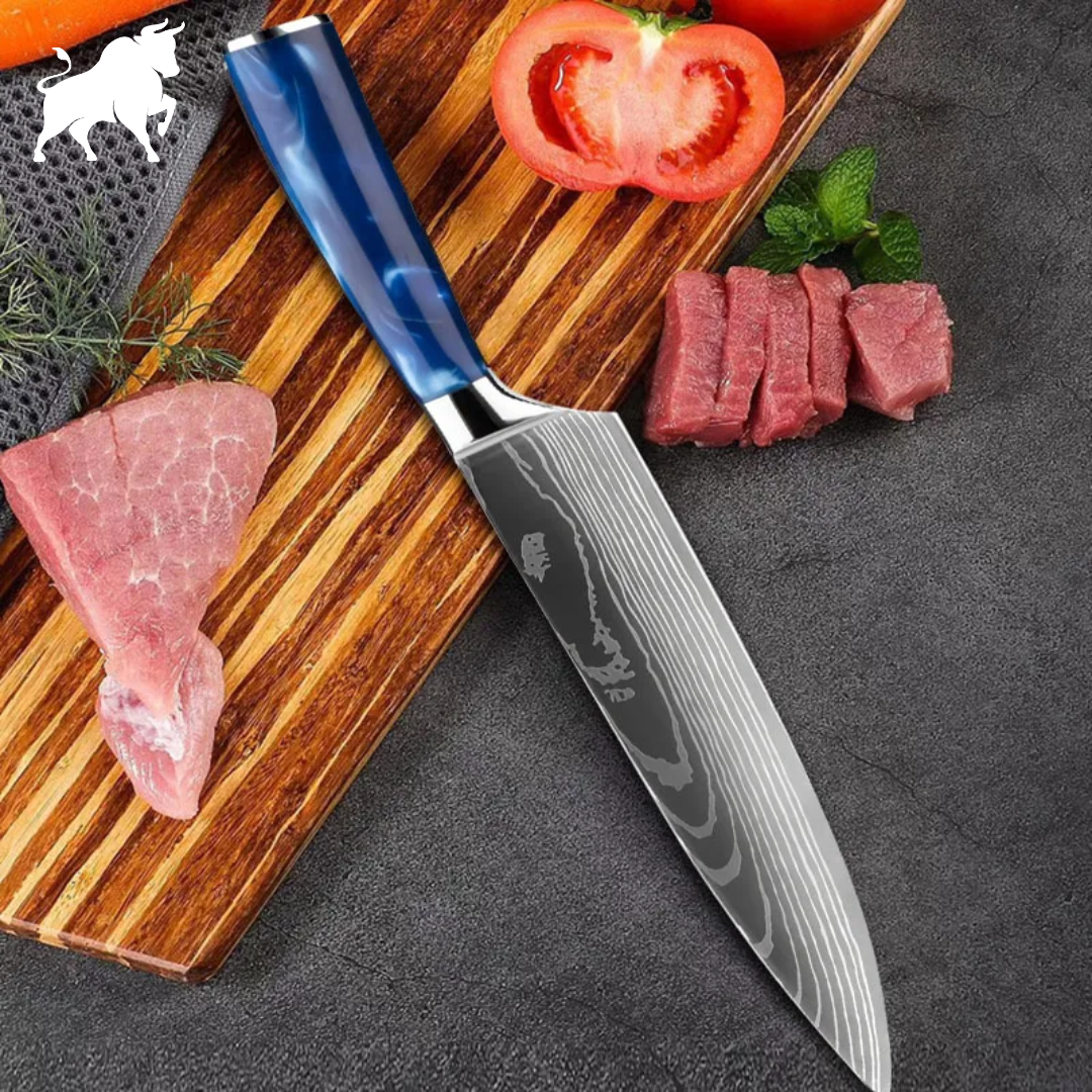 Faca Chefe Seas Acabamento Aço Damasco