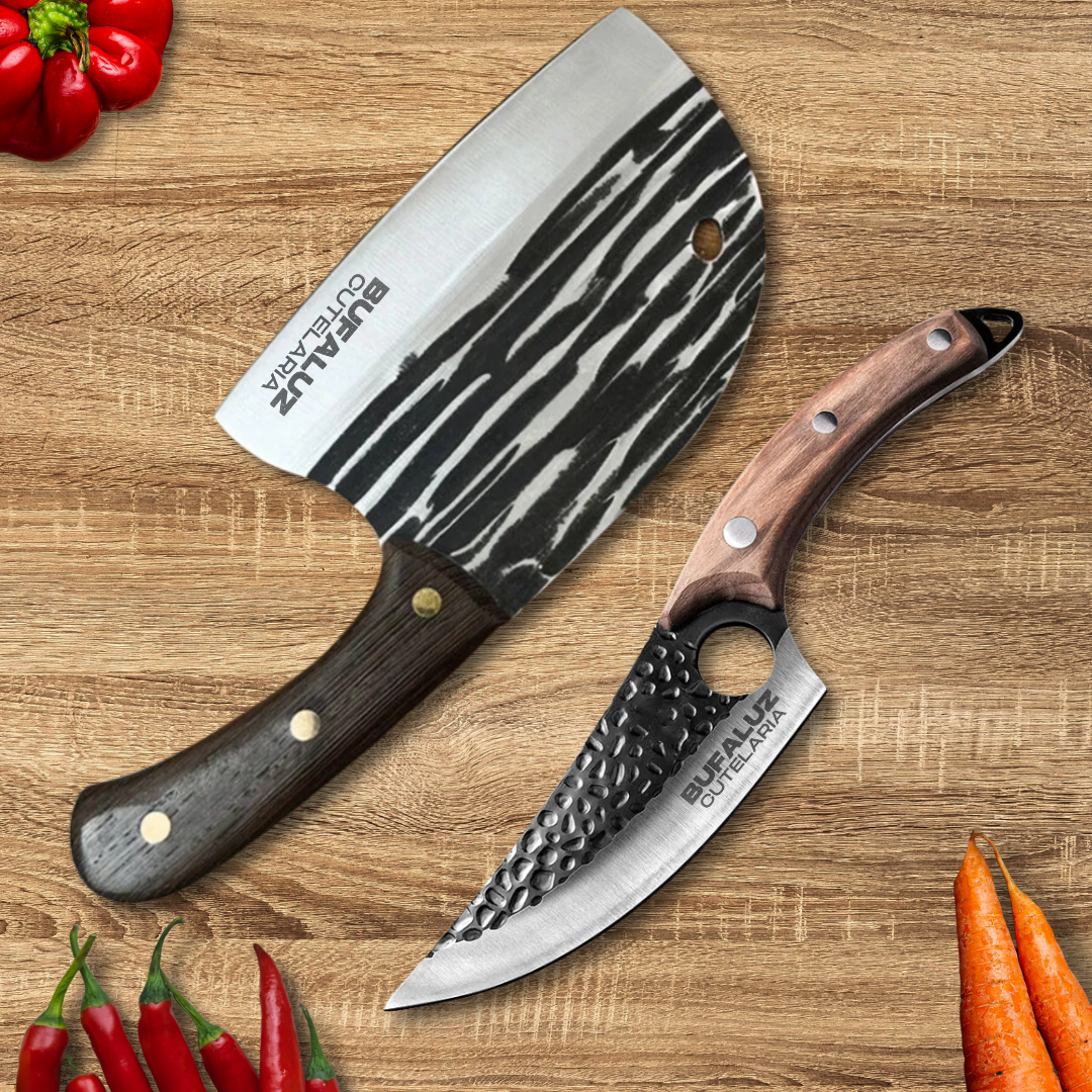 Combo Faca e Cutelo - Forjados a Mão + 2 Bainhas